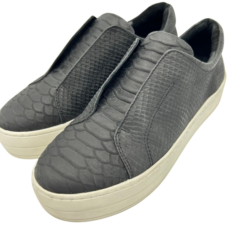 J/Slides NYC Black Leather Snake Print Slip On Sneakers Size 7.5M